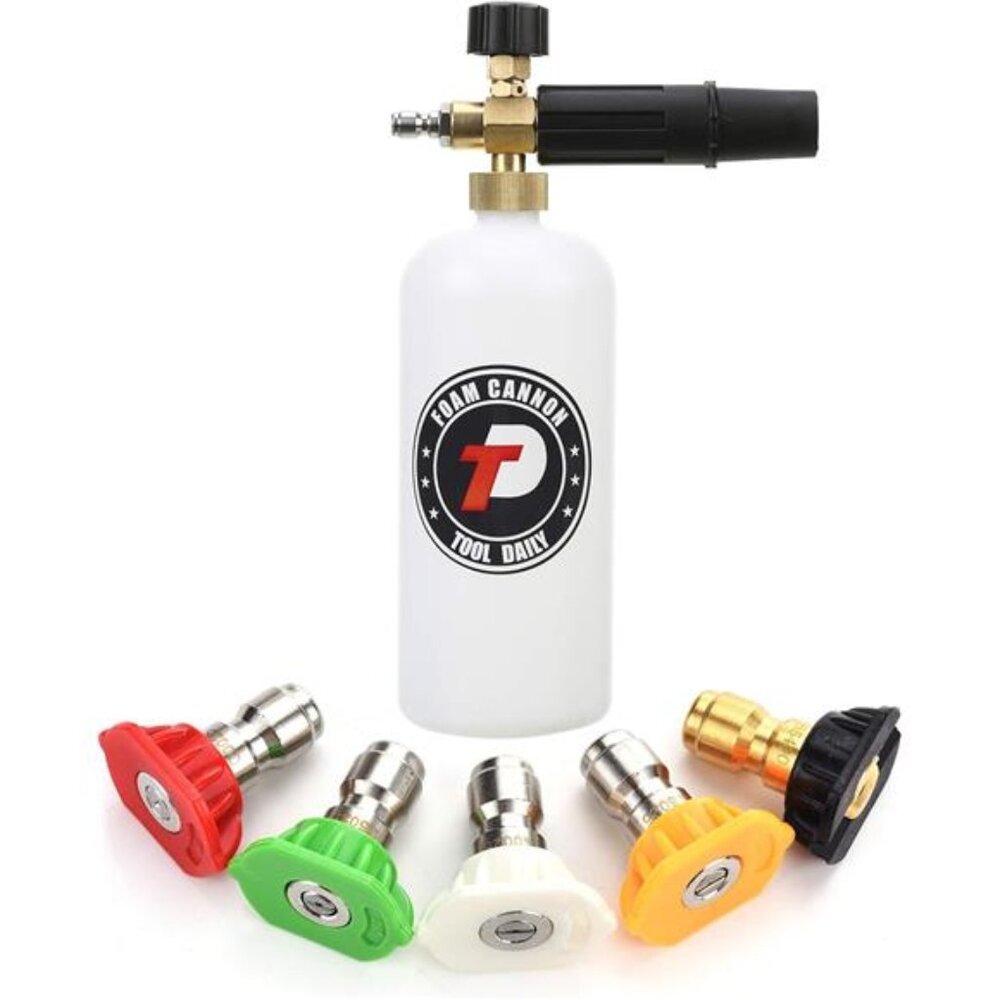 Foam Cannon with 1/4 Inch Quick Connector,1 Liter, 5 Pressure Washer Nozzle Tips
